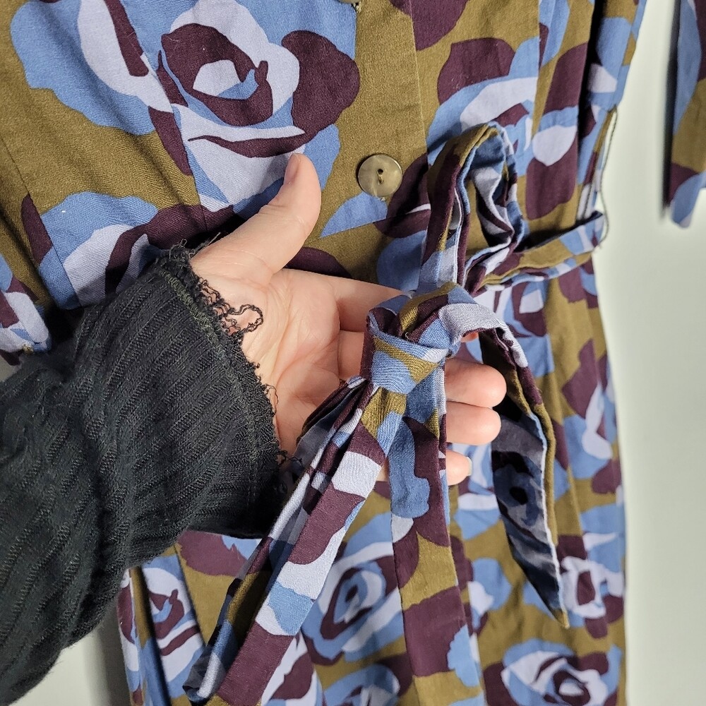 BODEN Riviera floral button up tie shirt dress 6