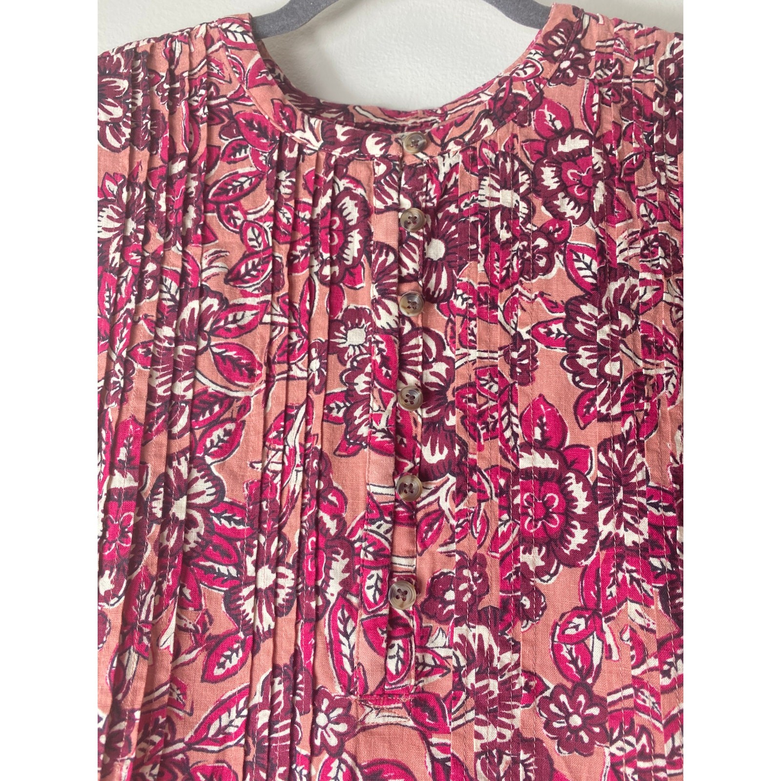 FAHERTY DRESS M ISHA LINEN FLORAL MIDI PINK COTTAGECORE MILKMAID FALL BOHO