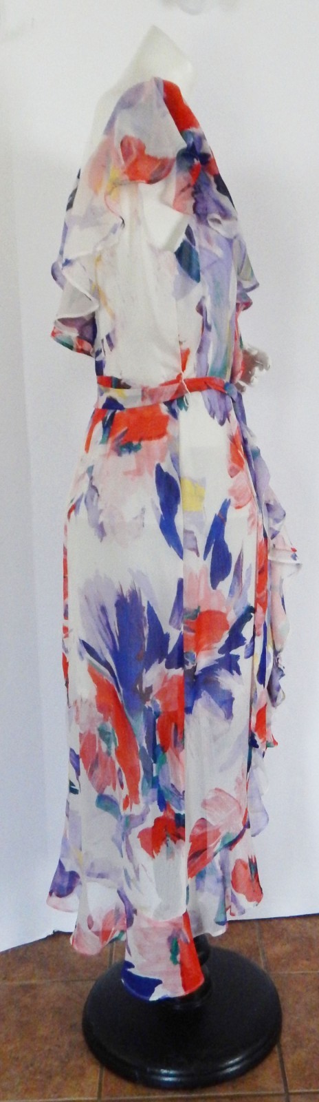 Harper Rose Watercolor Floral Ruffle V-Neck Lined Below Knee Dress Size 4