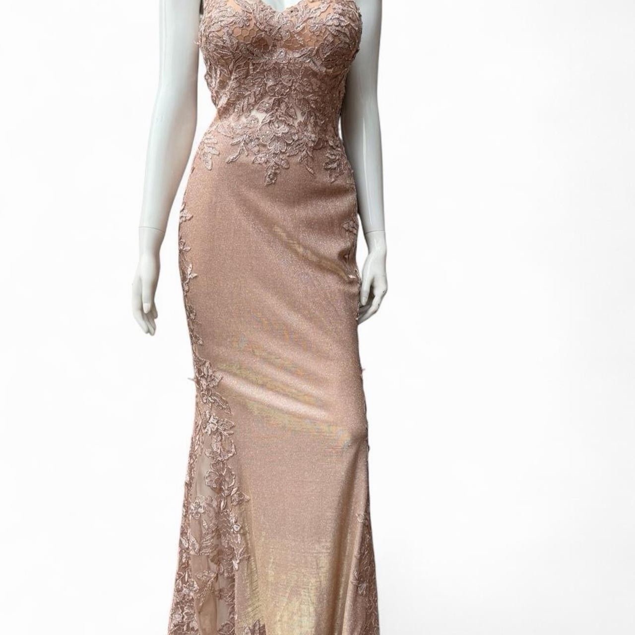 Rated PG PromGirl Rose Gold Shimmer Floral Lace Applique Formal Dress Size 6