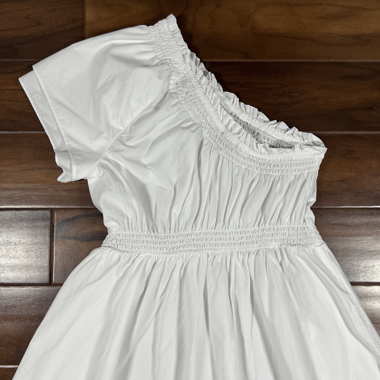 J. Crew Size Medium White Smocked Cotton Poplin One Shoulder Dress BR403