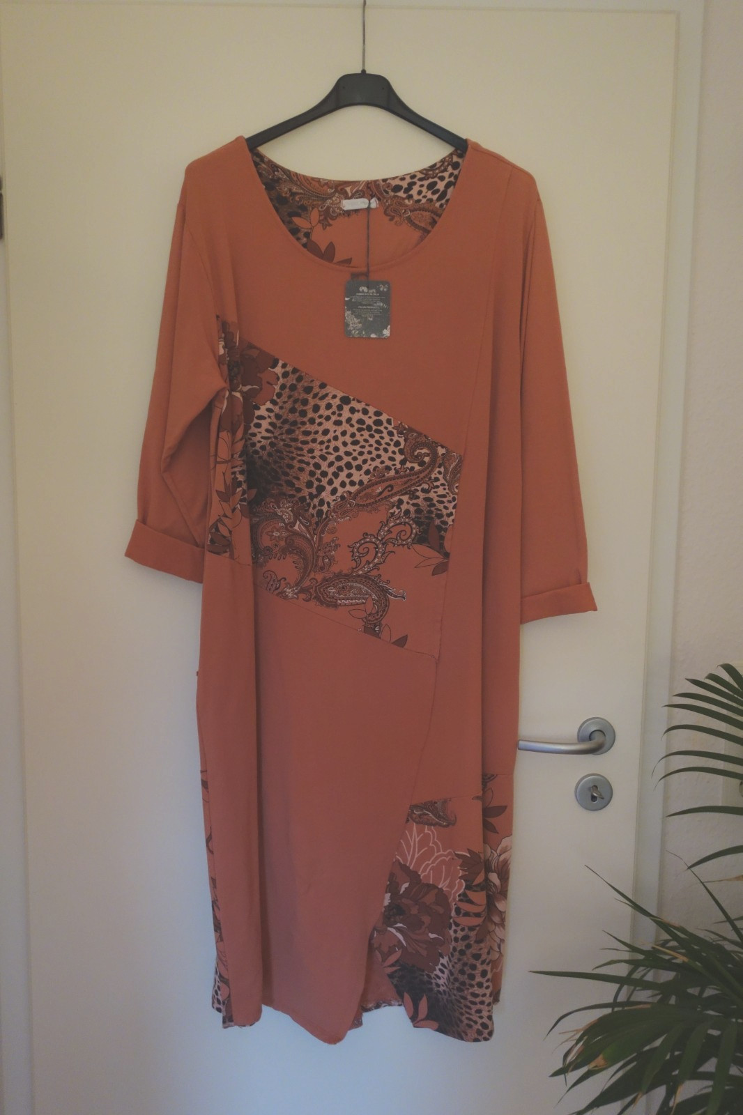 MADE IN ITALY sweat dress 48 50 EC NEW terra leopard cotton stretch LAGENLOOK