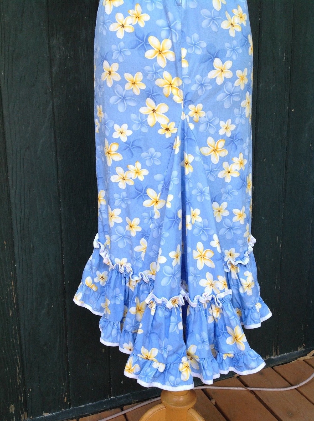 KY’s Hawaii Sz12 Junior Cotton Spaghetti Straps Ruffle Dress Blue Floral vintage