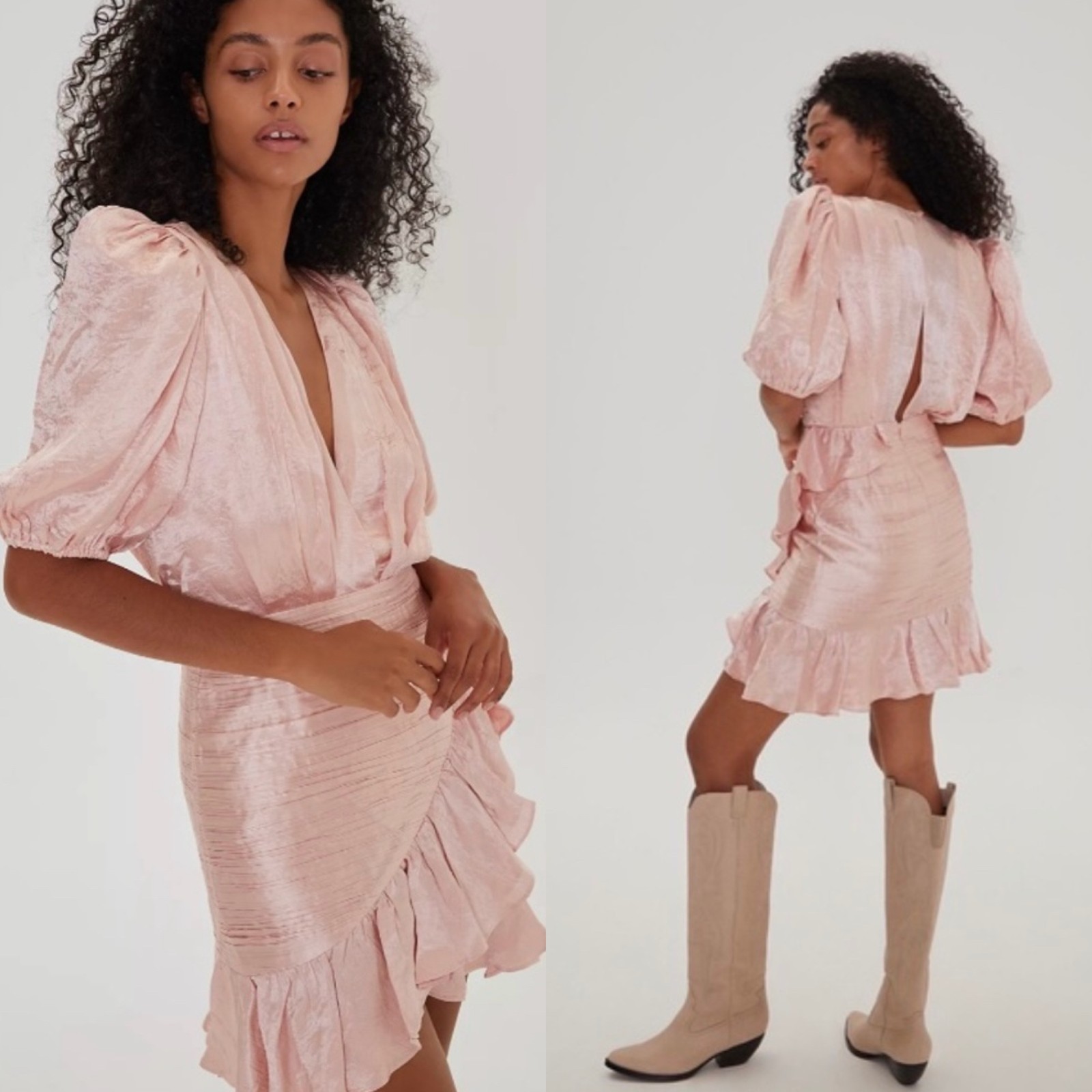 Ronny Kobo Pink Mindy Puff Sleeve Ruffle Mini Dress Size Medium