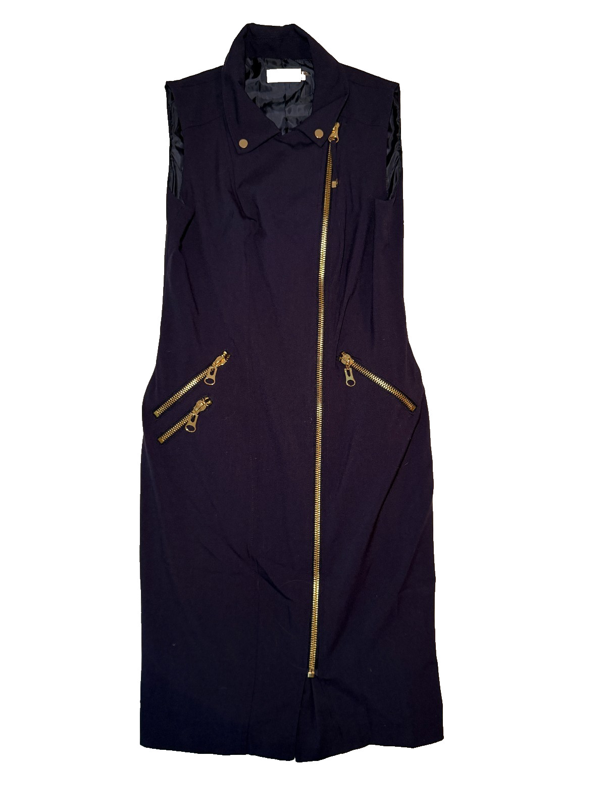 Calvin Klein Women’s Size 4 Navy Moto Sheath Dress Gold Zip Sleeveless