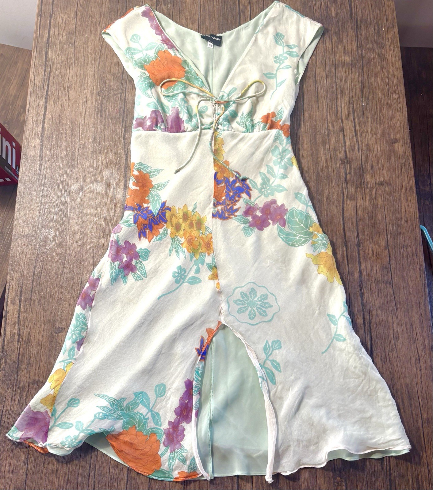 Vintage Rare Giorgio Armani Floral Chiffon A-Line Sleeveless Dress Size 38