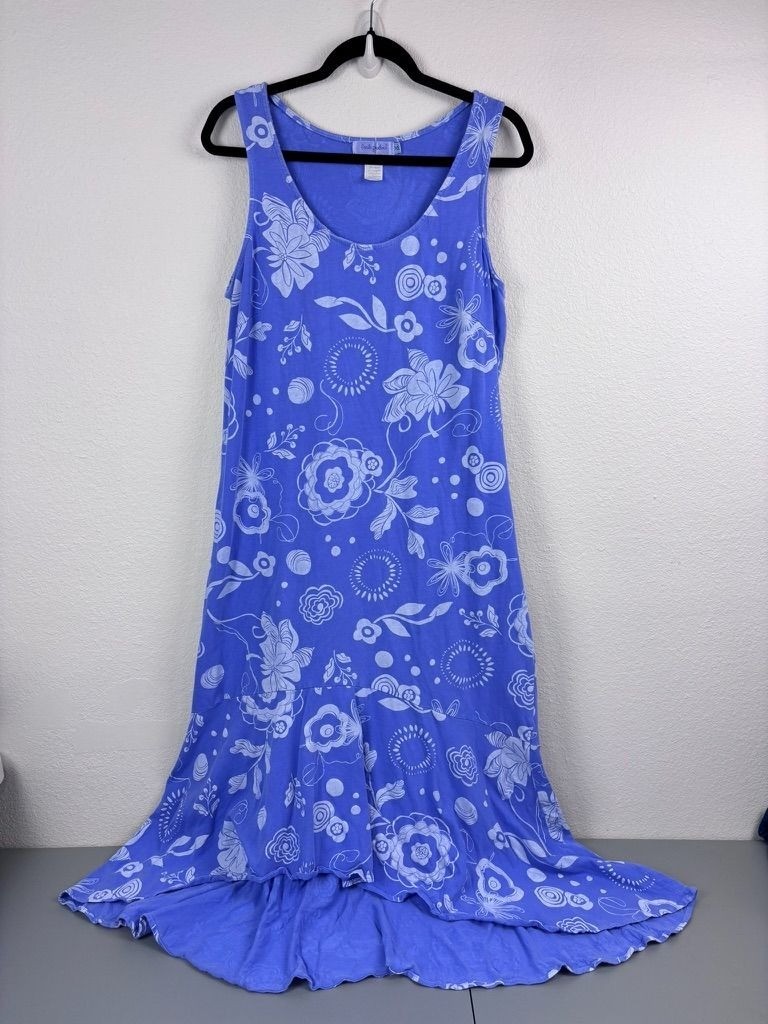 Fresh Produce women’s XL periwinkle purple floral hi lo 100% cotton maxi dress