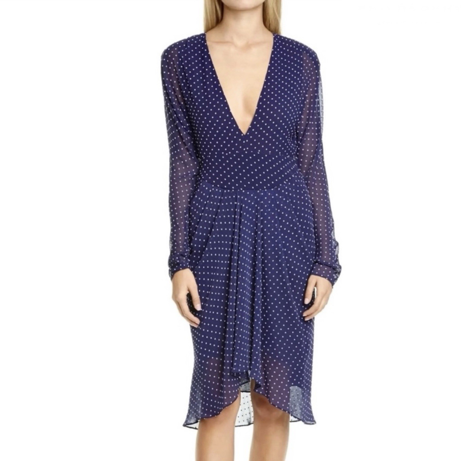 $995 NEW PHILOSOPHY DI LORENZO SERAFINI LONG SLEEVE POLKA DOT MIDI DRESS 6