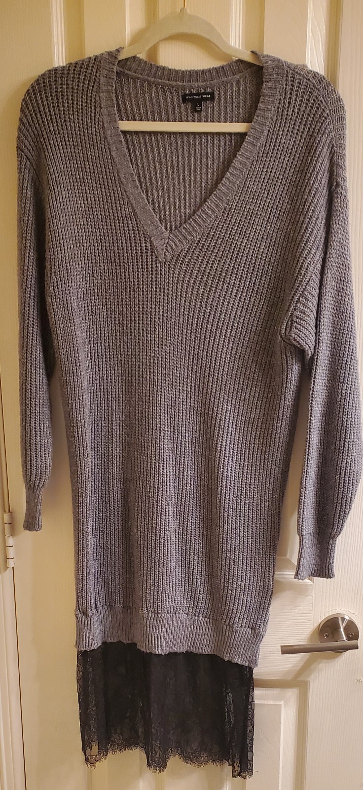 womens dresses v-neck grey sweater dress lace Who What Wear