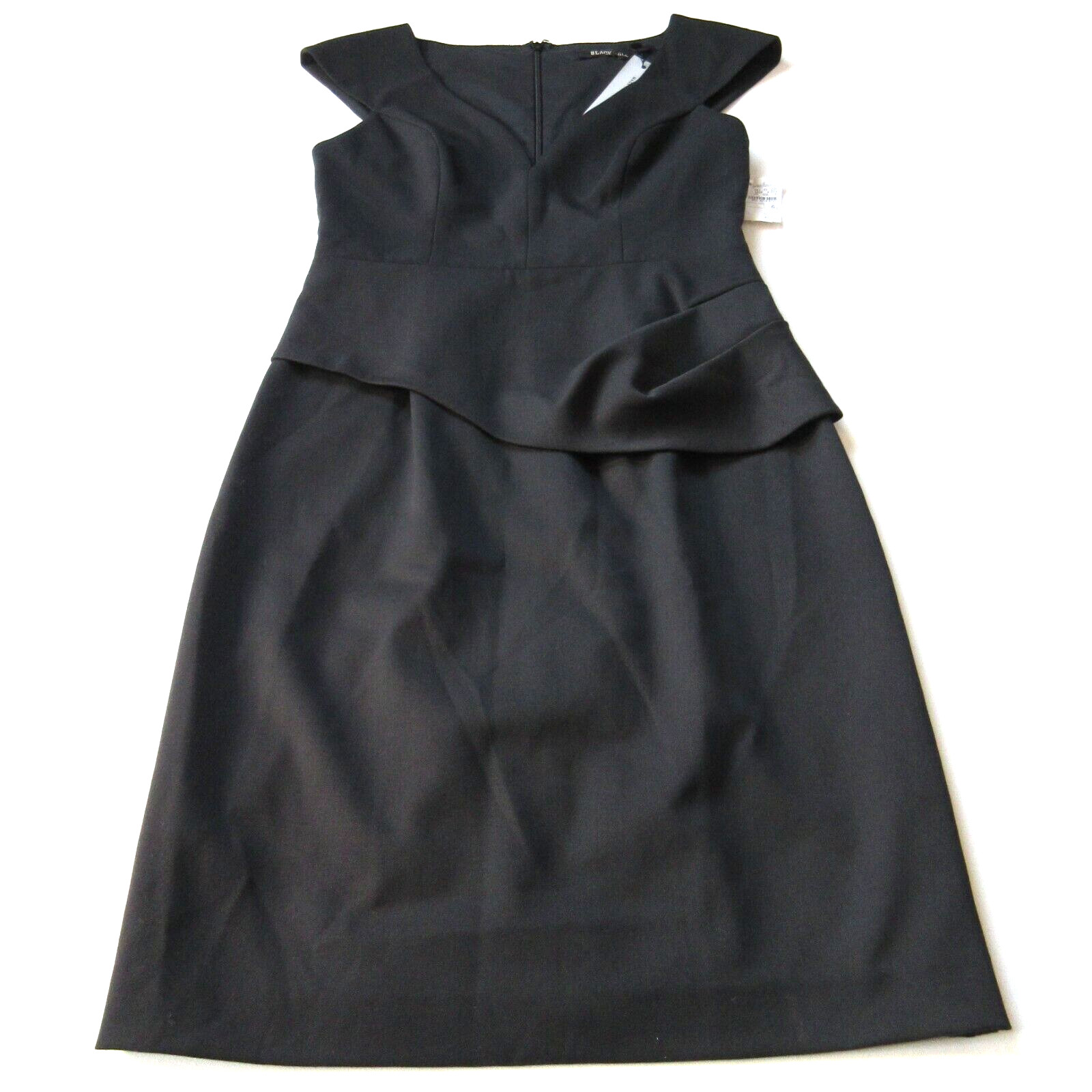 NWT Black Halo Dame in Black Peplum Side V-neck Tailored Stretch Sheath Dress 6