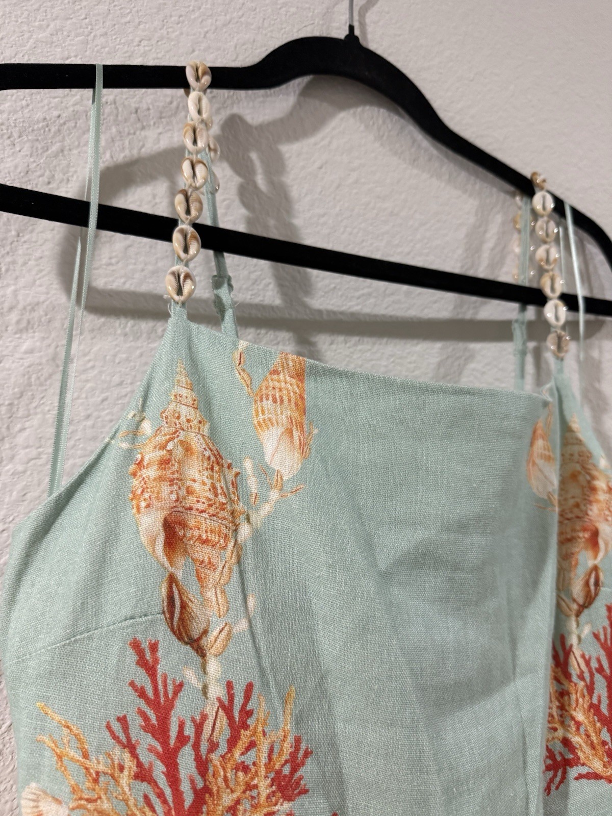 Caroline Constas Coral Shell Print Linen Maxi Dress Size M NWT