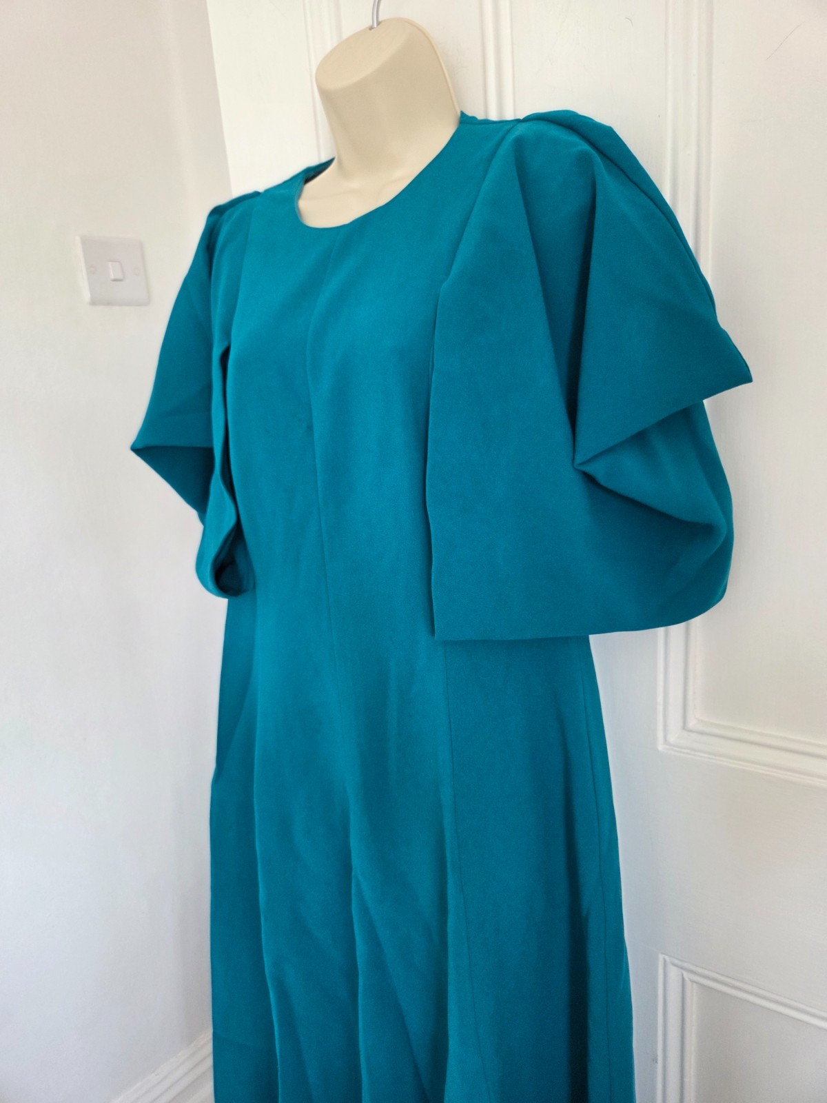 Roksanda Adele cape sleeve Teal Blue crepe midi dress UK 16