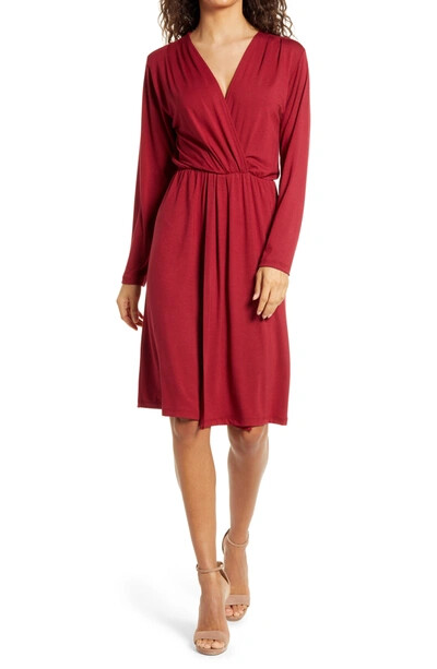 FRAICHE by J Red V-Neck Faux Wrap Stretch Knit Dress Size L = 12/14 Nordstrom