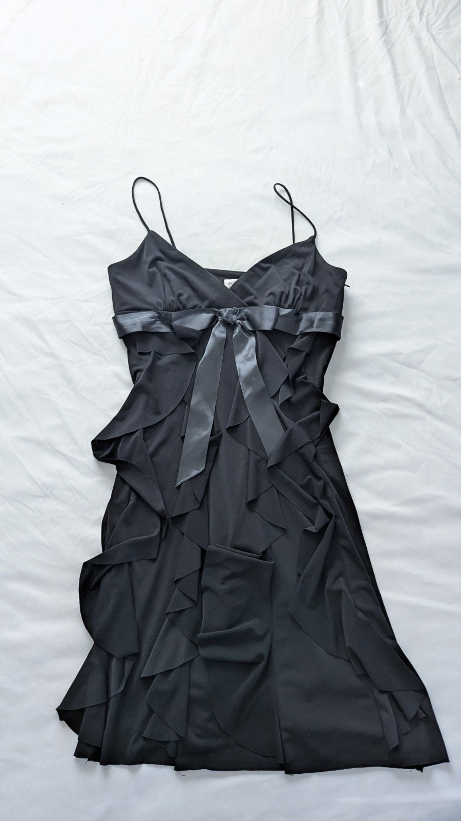 Betsy & Adam Linda Bernell Black V-Neck Bow Layered A-Line Dress 12
