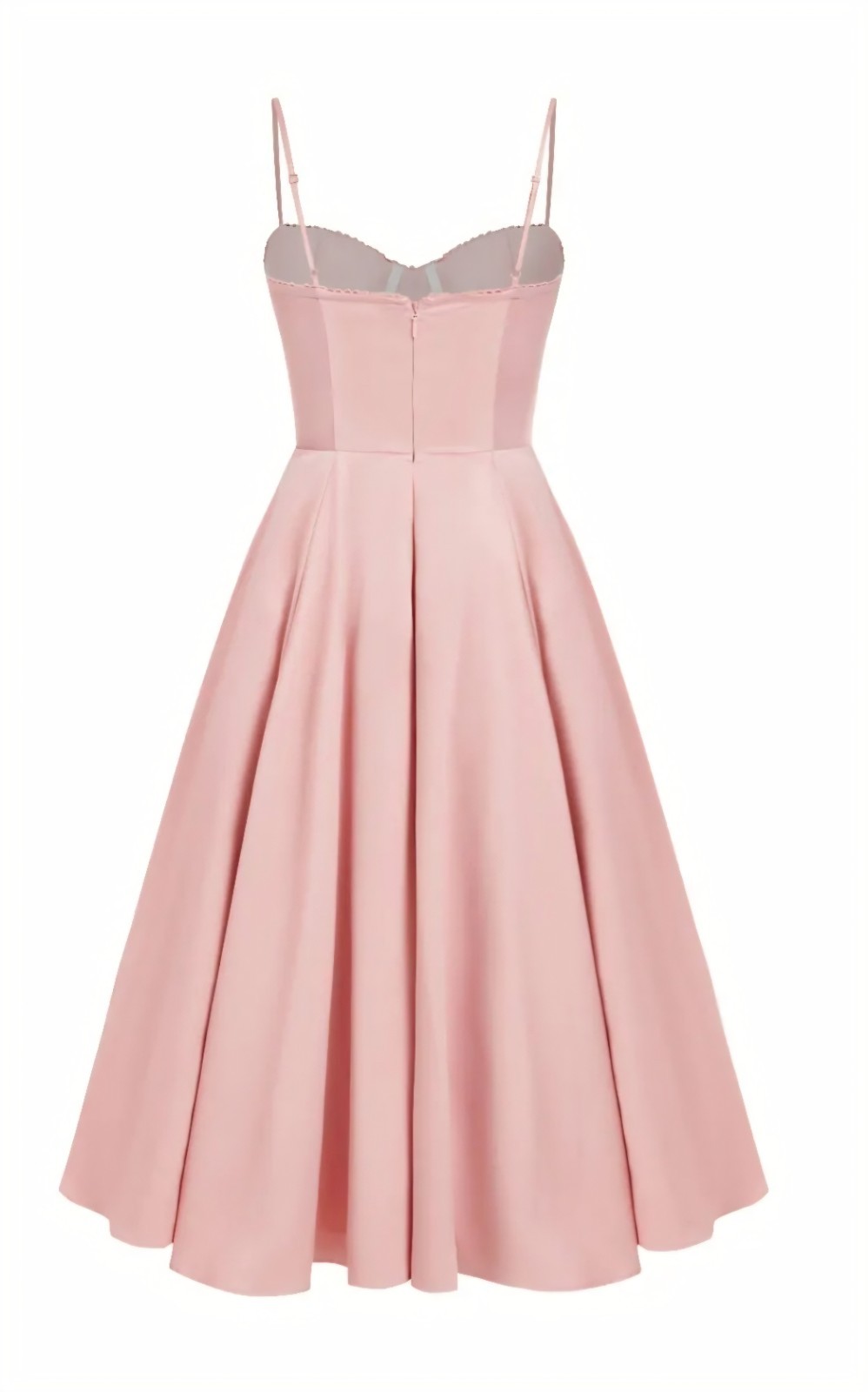Pink Satin Sweetheart Neck Spaghetti Strap A-Line Midi Dress Womens Size M Zip
