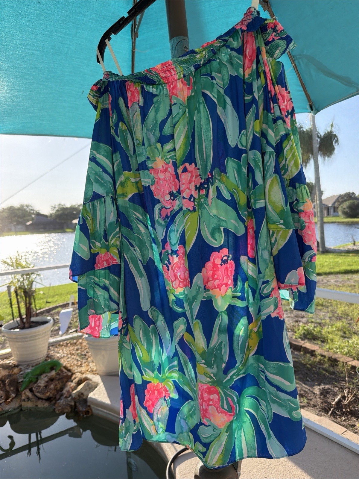 Lilly Pulitzer Tobyn Tunic Dress Womens XL Gypset Paradise Floral Off Shoulder