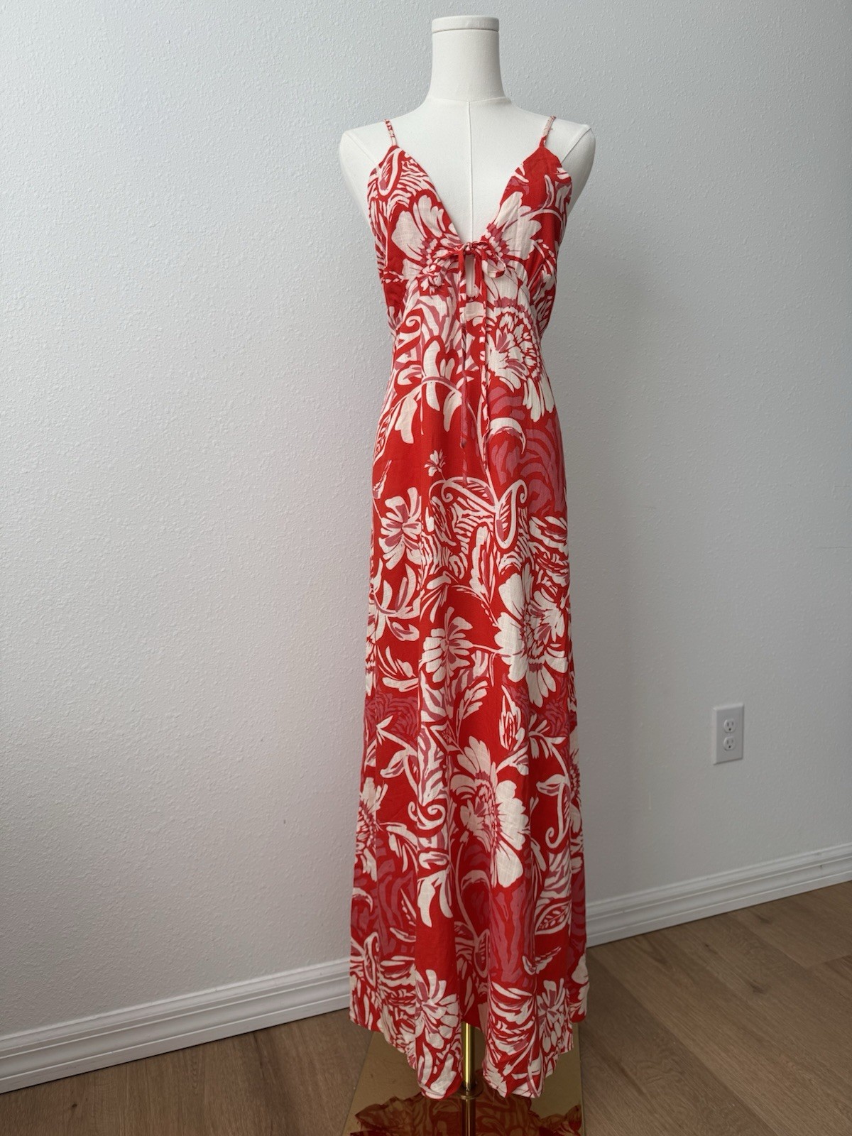 Paper Heart Linen Blend Red Floral Halter Mini Dress L NWT Summer