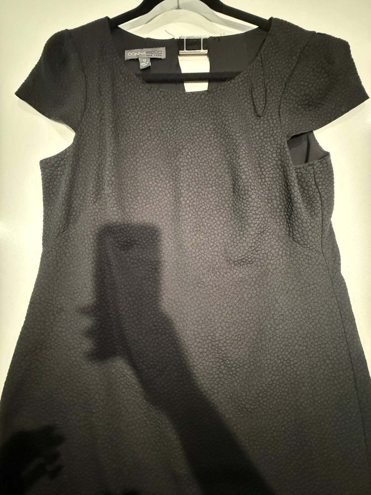 Black Printed Dress With Silver Accessorie On Back Of Neck, Size Large