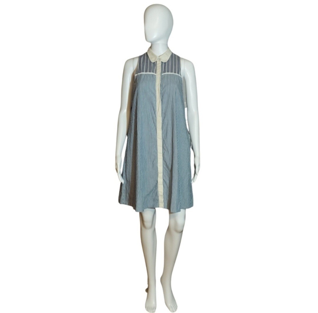 Rag & Bone Sleeveless Hidden Button Striped Shirt Dress With Pockets Size XS