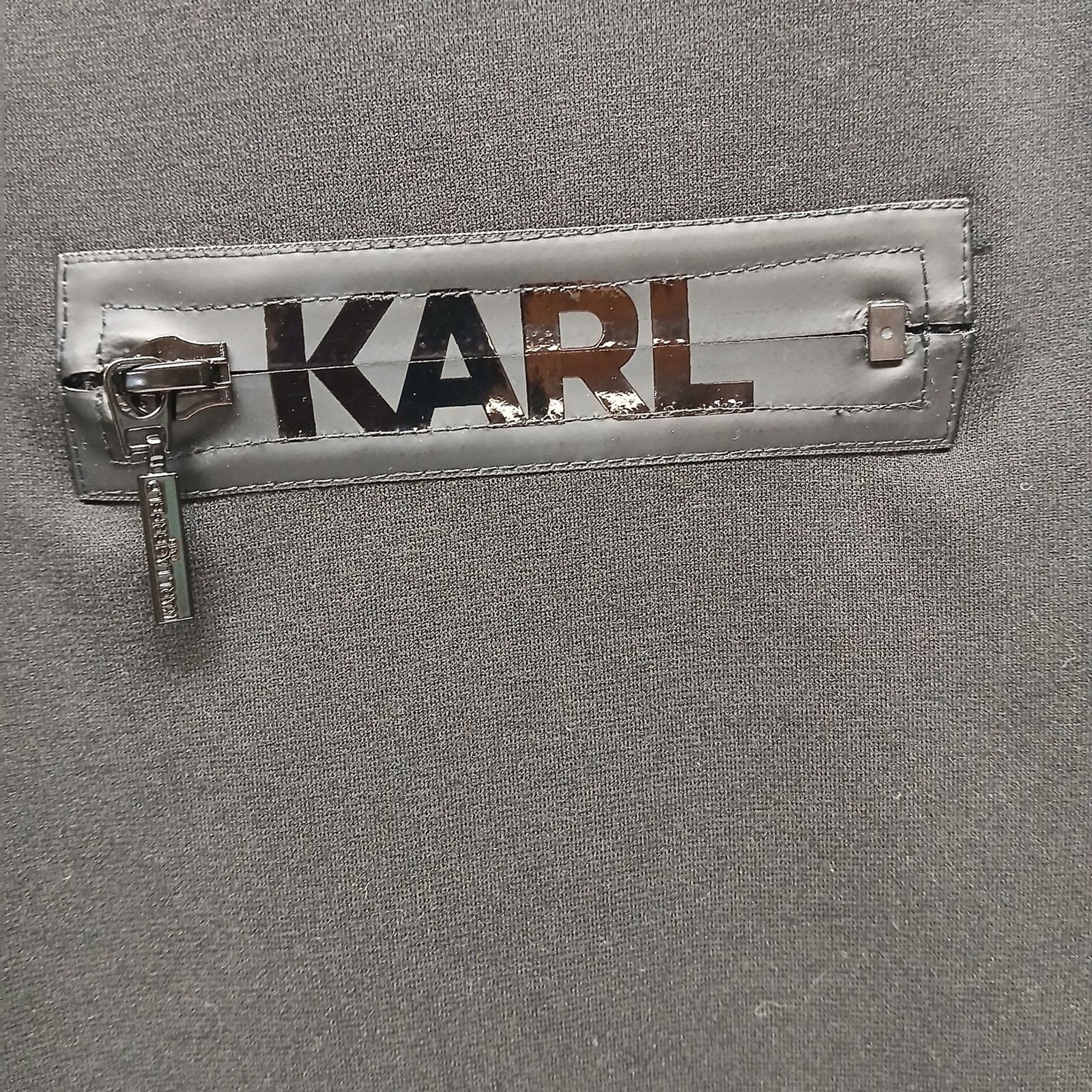 Karl Lagerfeld Paris Dress 0 Black Sleeveless Mock Neck Midi Zip Logo Pockets