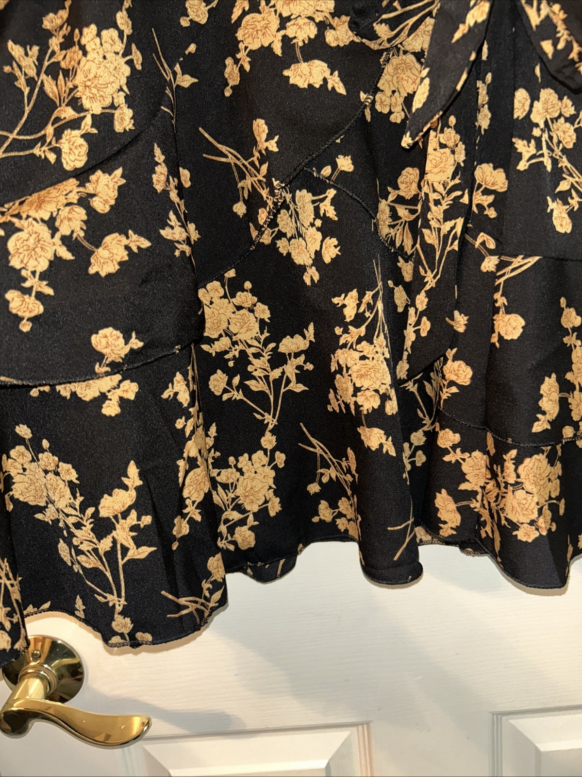 New Front & Bottom Ruffle Fit & Flare Black And Gold Preppy Chic Size M Dress