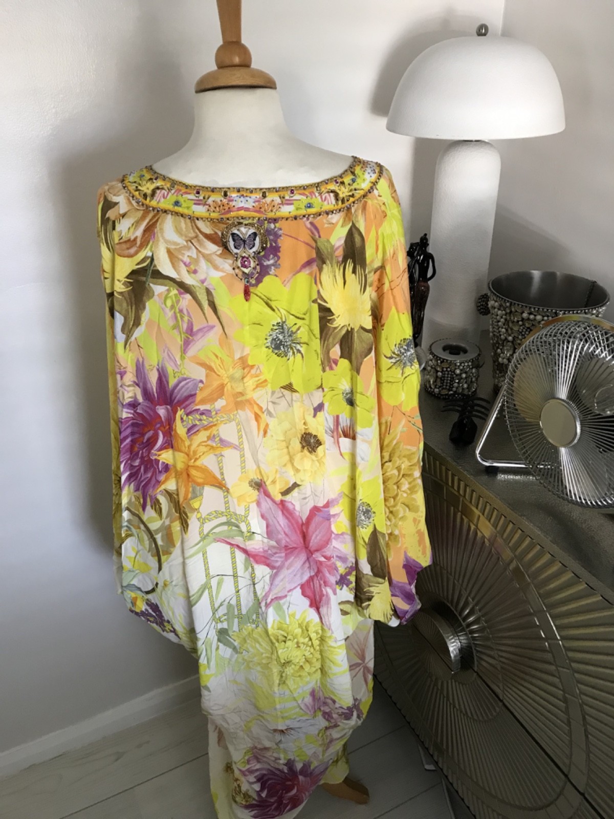 CAMILLA FRANKS YELLOW FLORAL T-SHAPE KAFTAN O/S