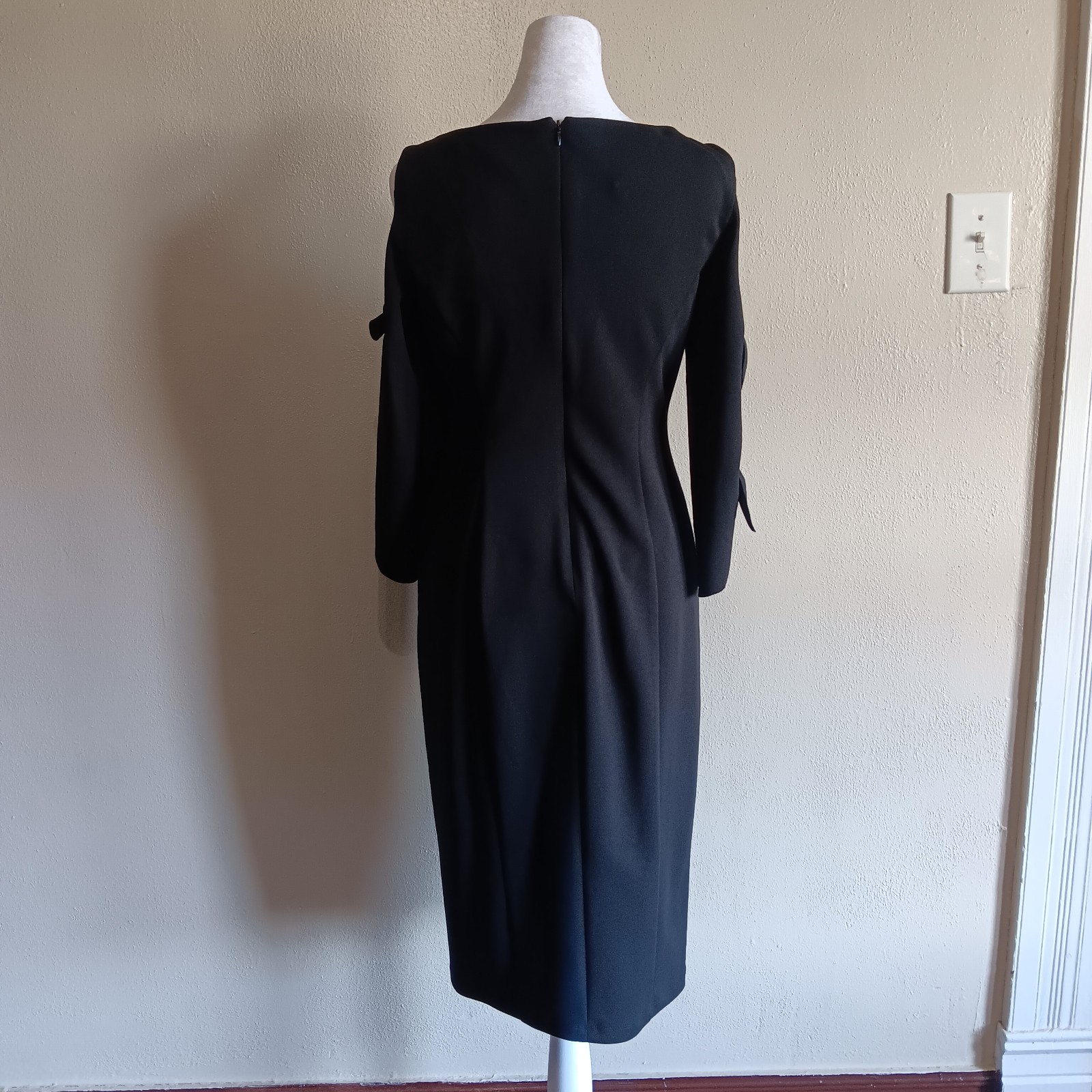 Donna Morgan Black Cold Shoulder Bow Sleeve Dress Size 2, Fairy Fairycore Zips