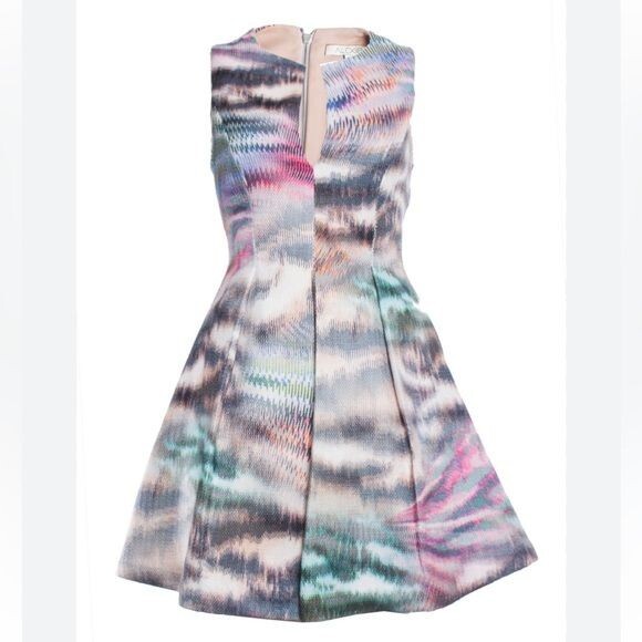NWT Alexis Matthew Pleated Printed Twill Dress Mini Fit Flare Party Sz XS