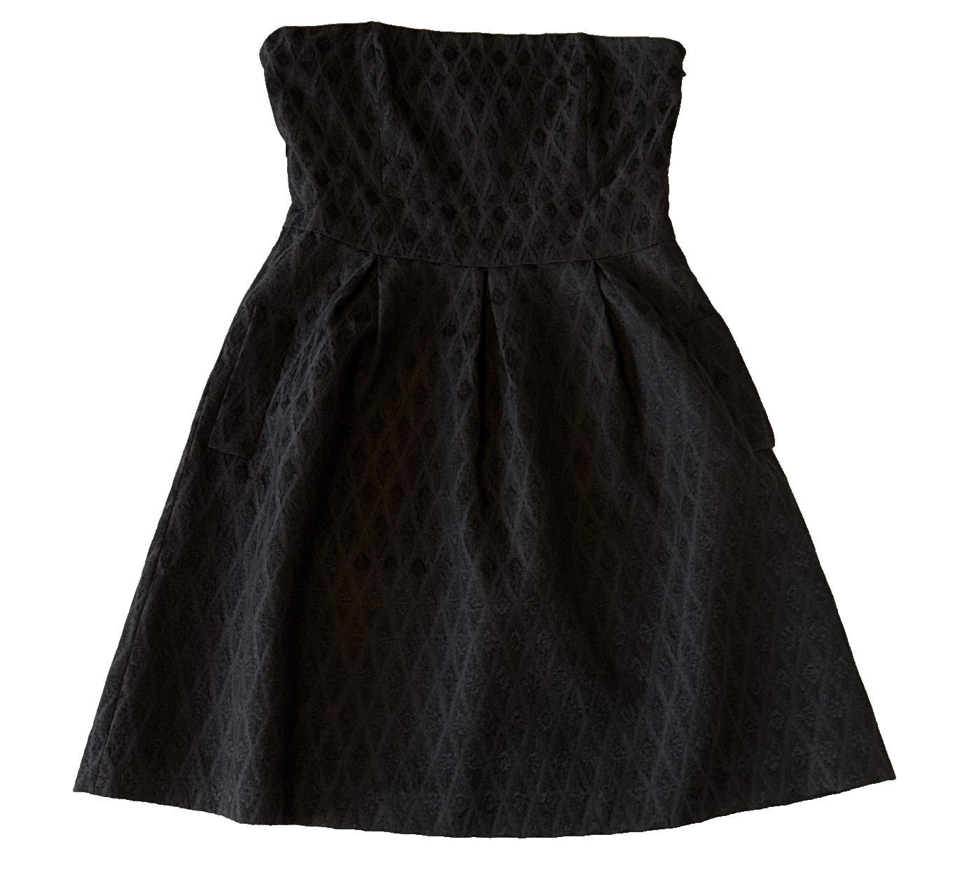 Halogen Strapless Fit & Flare Black Jacquard Dress Pockets 8 Little Black Dress