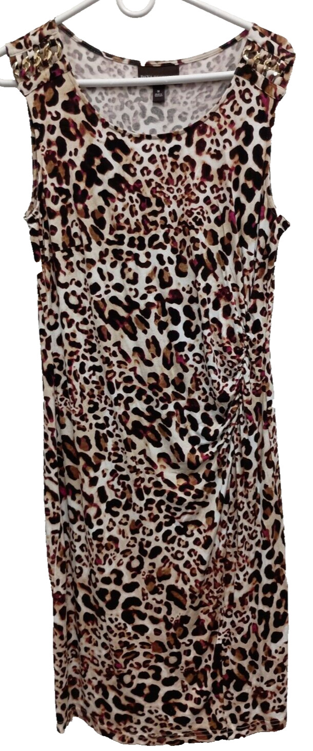 Dana Buchman Midi Dress Womens Medium Animal Print Ruched Sleeveless Party