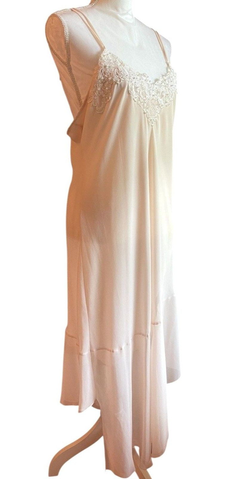 Linea Donatella Semi Sheer Pink Maxi Slip Dress Lace Asymmetrical Hem Fairy XL