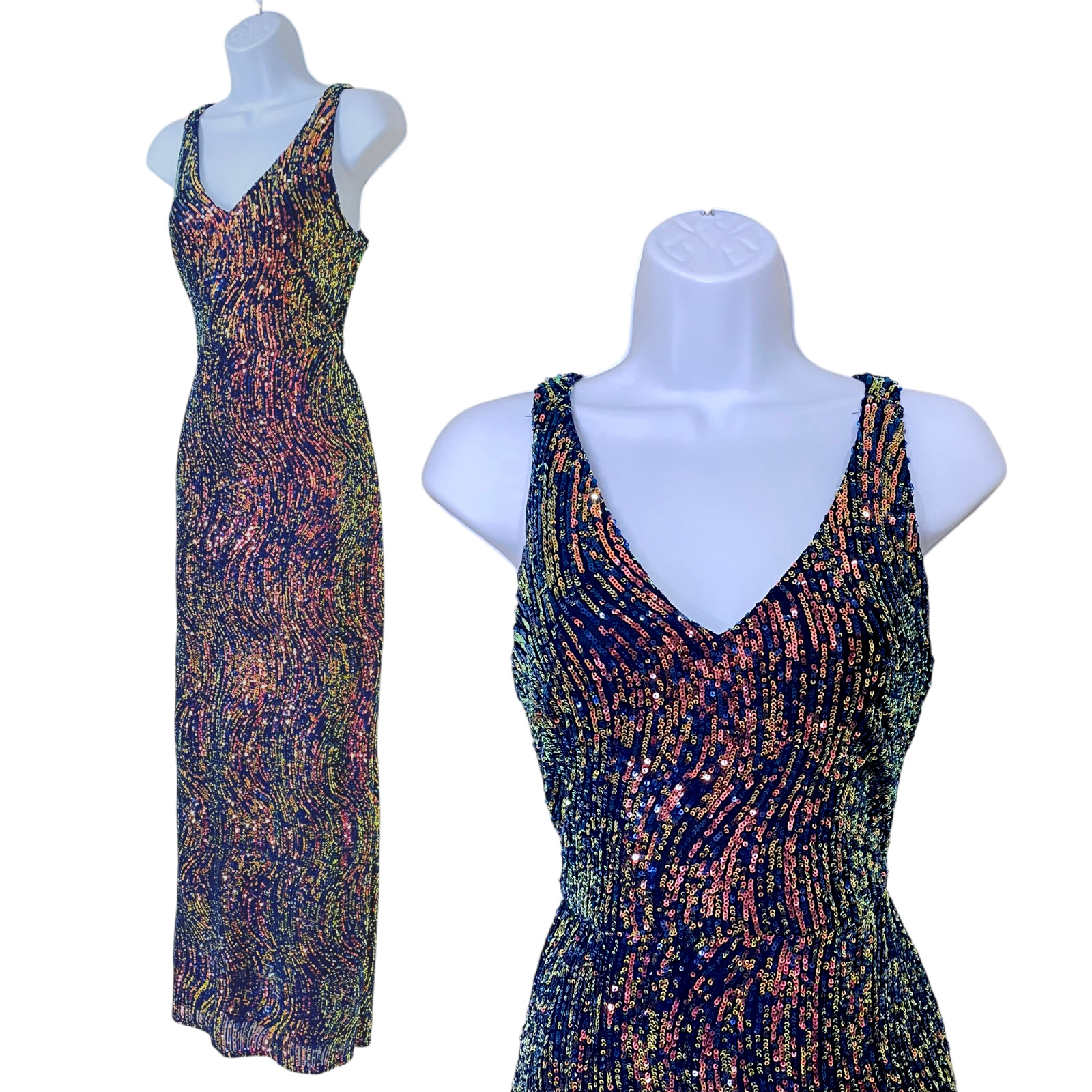Nightway Size 8 Full Sequin Blue Maxi Dress Gown Formal Prom Gala Wedding Guest