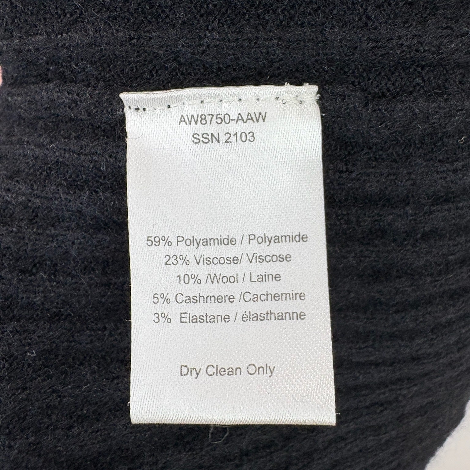 ATM Size XS Wide Ribbed Henley Midi Dress Long Sleeve Wool Cashmere Blend Black