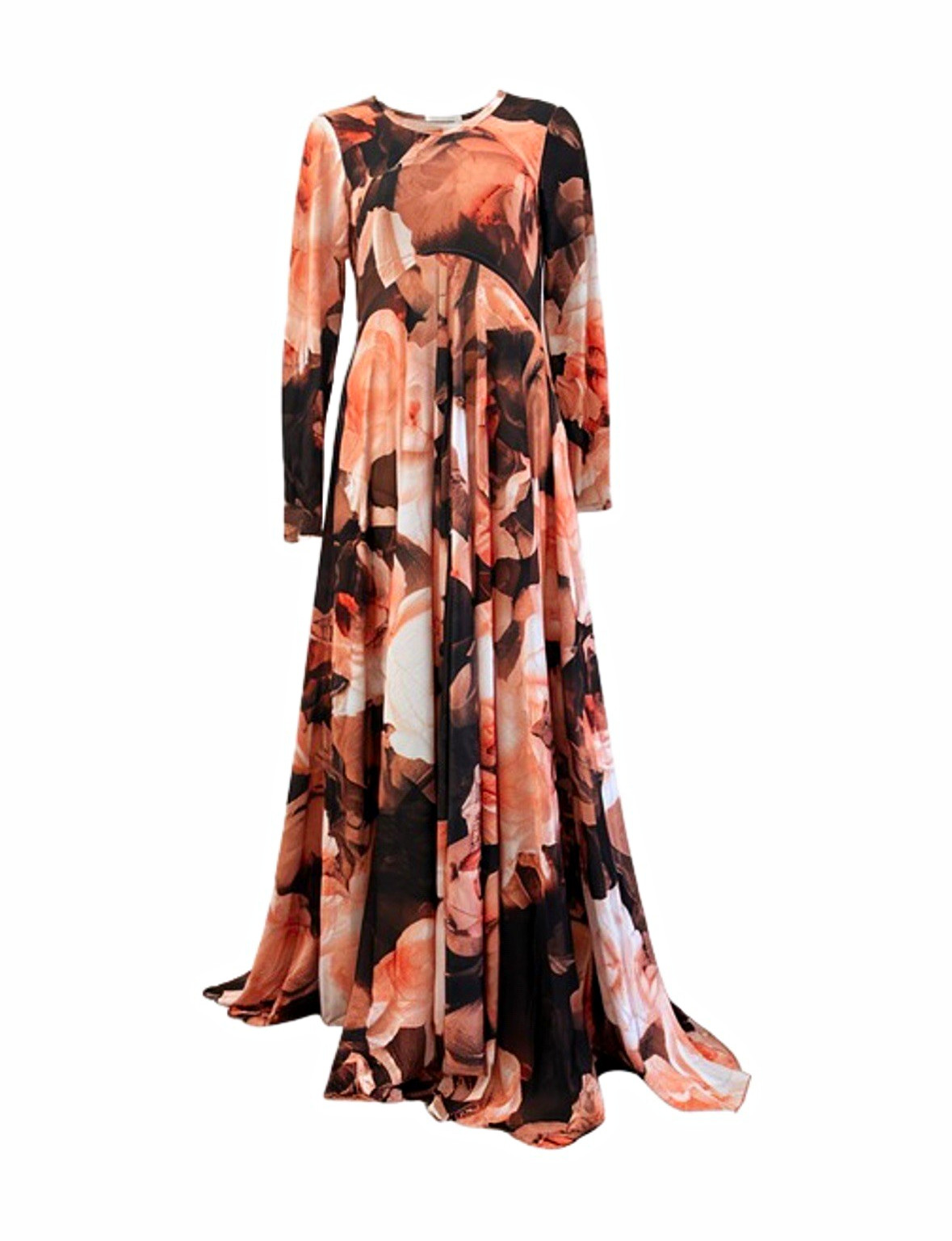 Women’s Floral Chiffon Maxi Dress Long Sleeve Round Neck Button Back