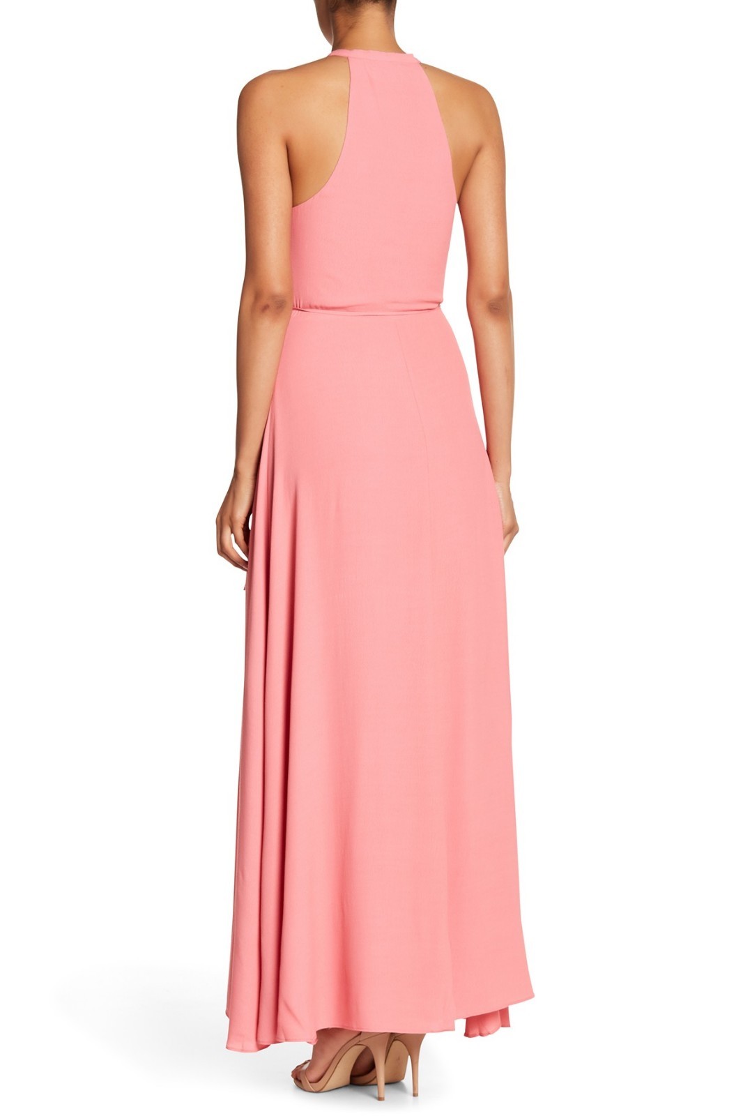PRIVACY PLEASE Pink True Wrap Halter Tie Neck Hi-Slit Maxi Dress S 4/6 Nordstrom