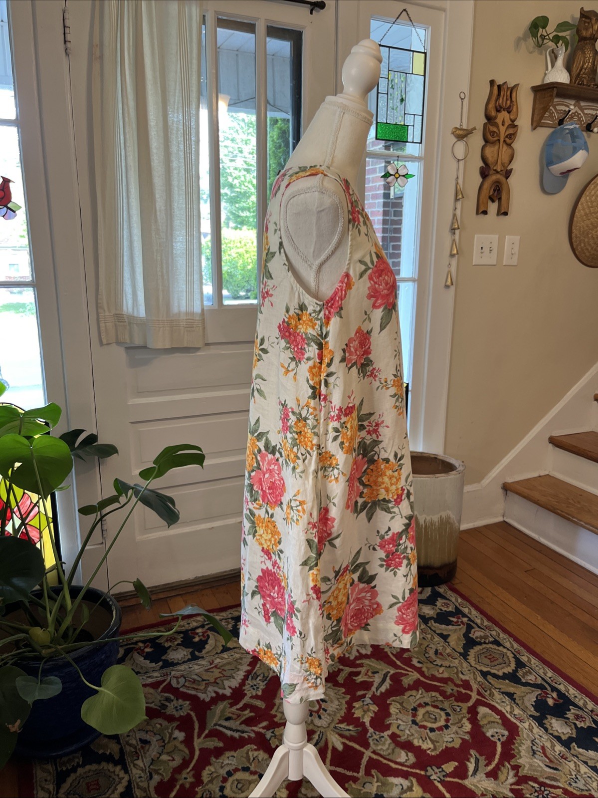 Cynthia Rowley S Floral 100% Linen Sleeveless Tank Cottage Dress Boho Summer