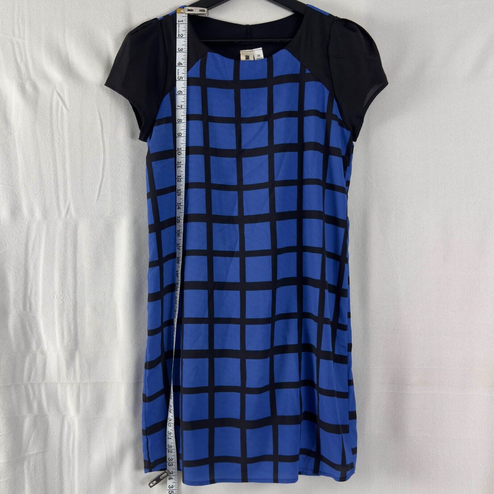 Needle & Thread Sz M Bold Geometric Shift Dress Light Casual Black Blue Contrast