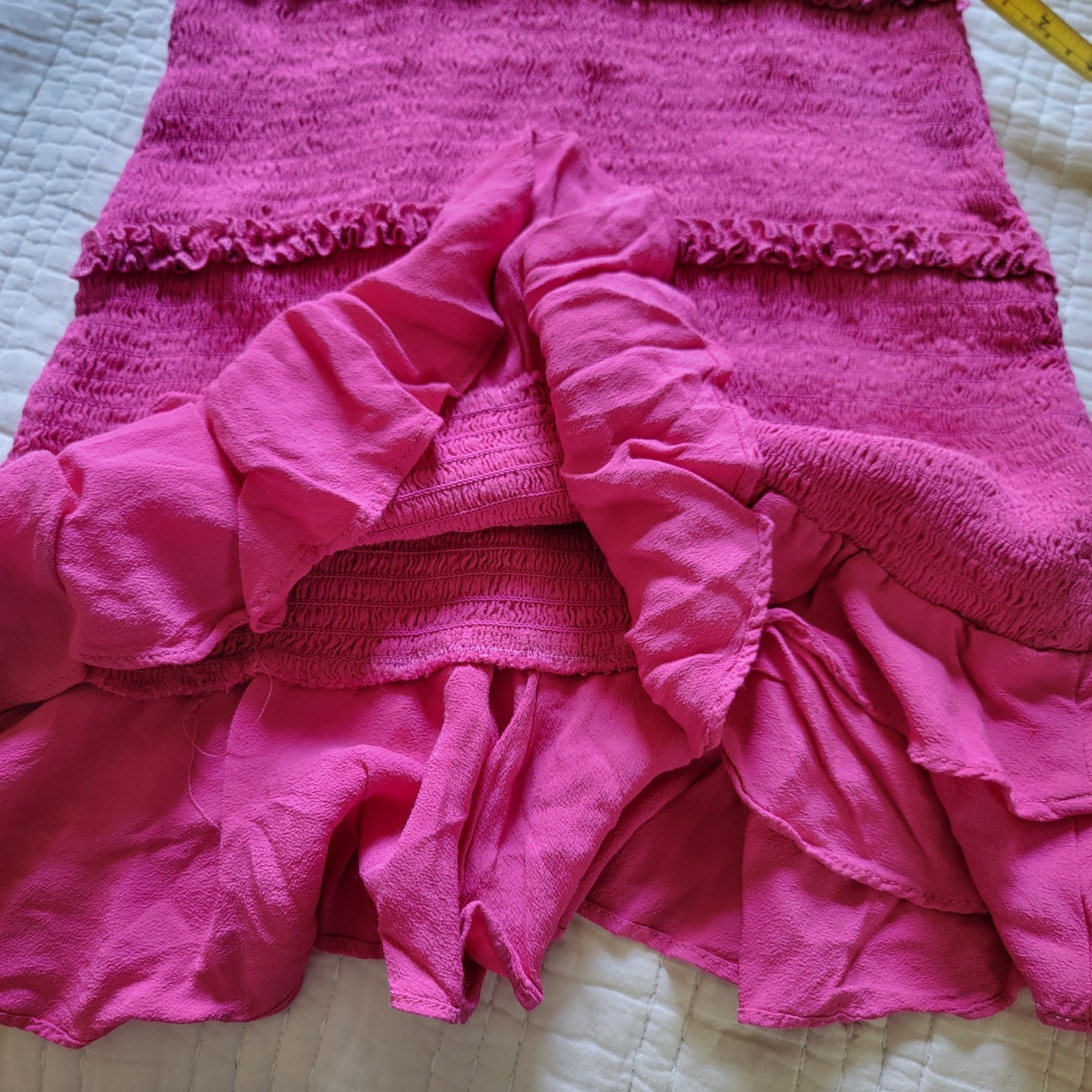 Pookie & Sebastian Pink Smocked Ruffle Sleeveless Tiered Casual Mini Dress Small