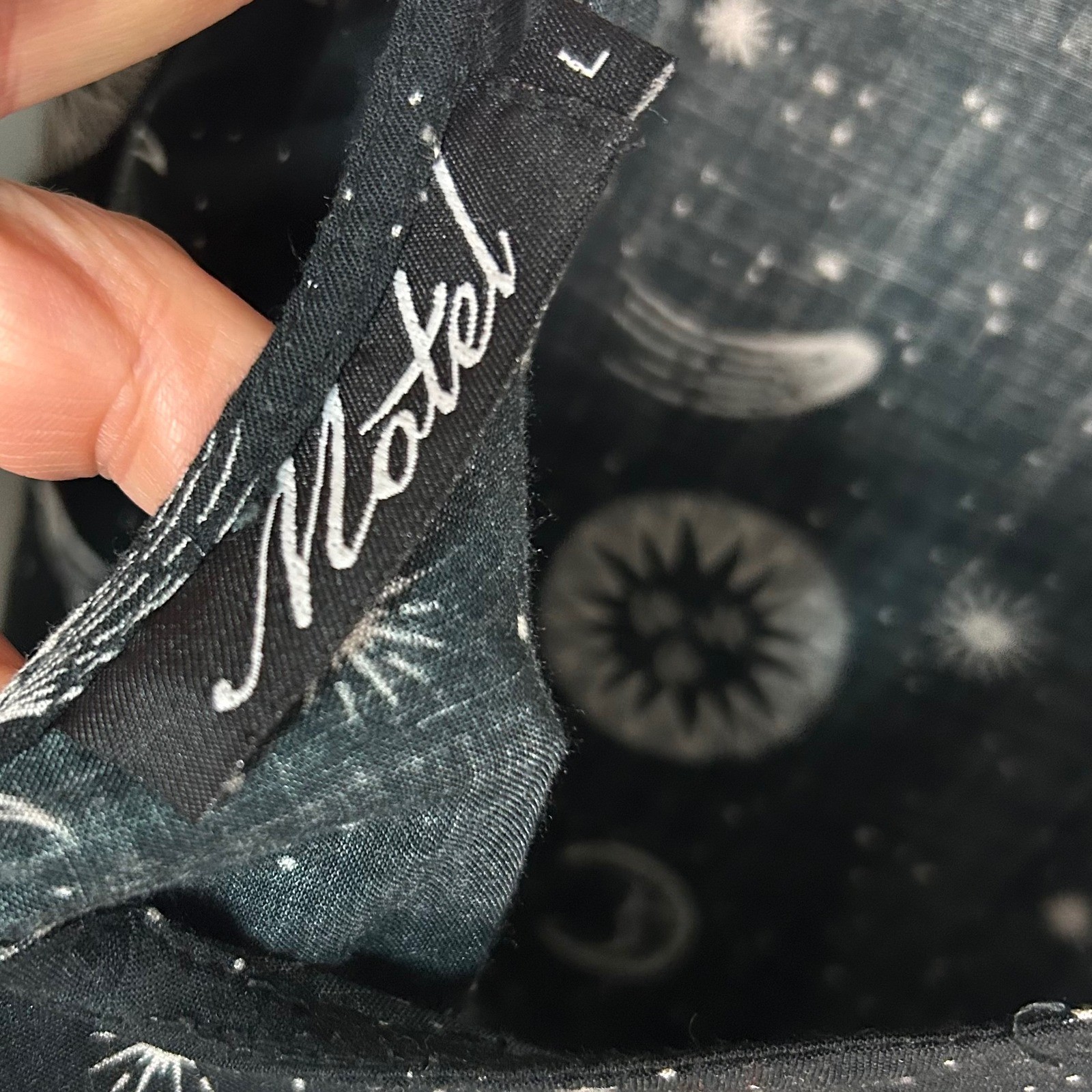 VTG Celestial Witchy Slip Dress Large Motel Black Moon Stars Maxi 90s Open Back