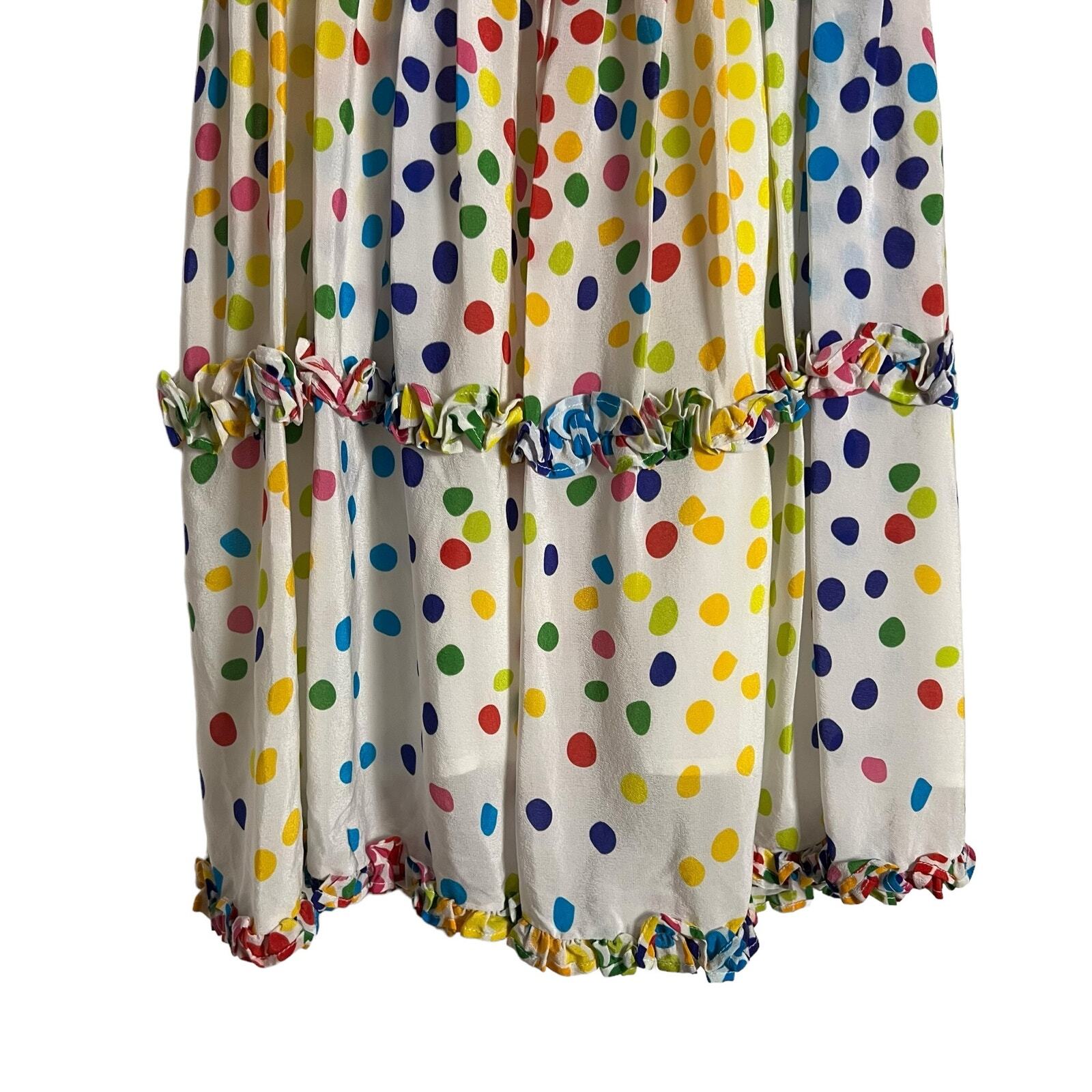 All Things Mochi Blessica Rainbow Polka Dot Print Tiered Silk Mini Dress Sz S