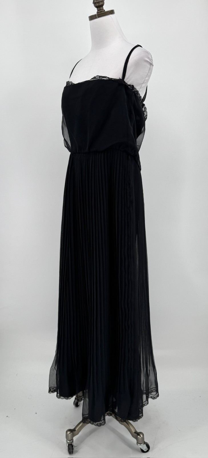 Adele Simpson I. Magnin Vintage 70s Black Chiffon Pleated Sleeveless Maxi Dress