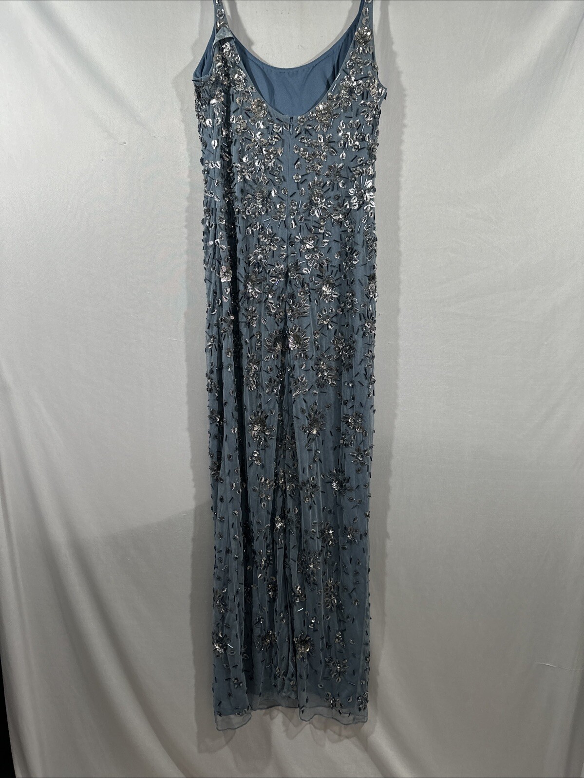 NWT Mac Duggal [ 8 ] 5477 Floral Embellished Scoop Neck Gown in Slate Grey #J853