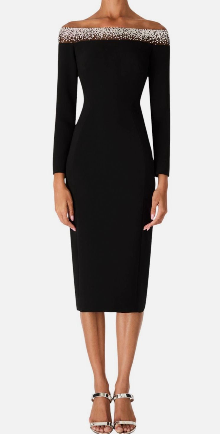 Jenny Packham Women’s Black Calypso Off-The-Shoulder Dress Size 12