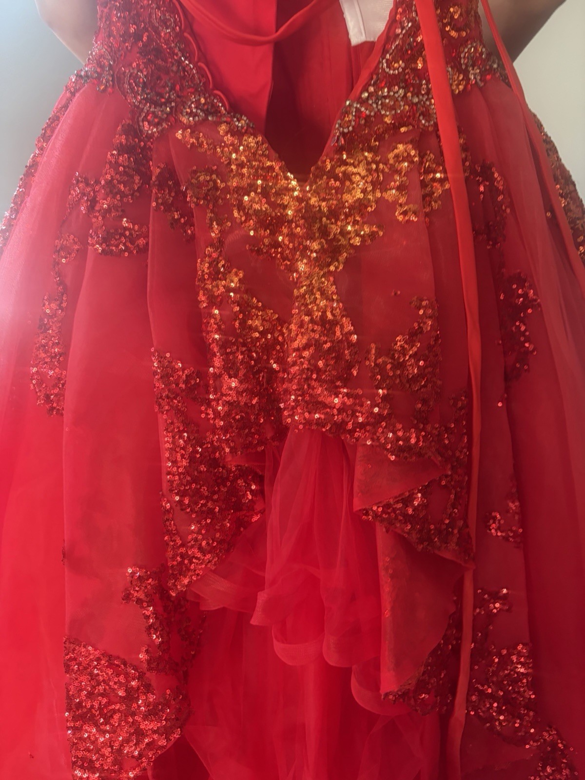 Morilee Red Sequin Beaded Sweetheart Tulle Lace-Up Ballgown Dress 5/6