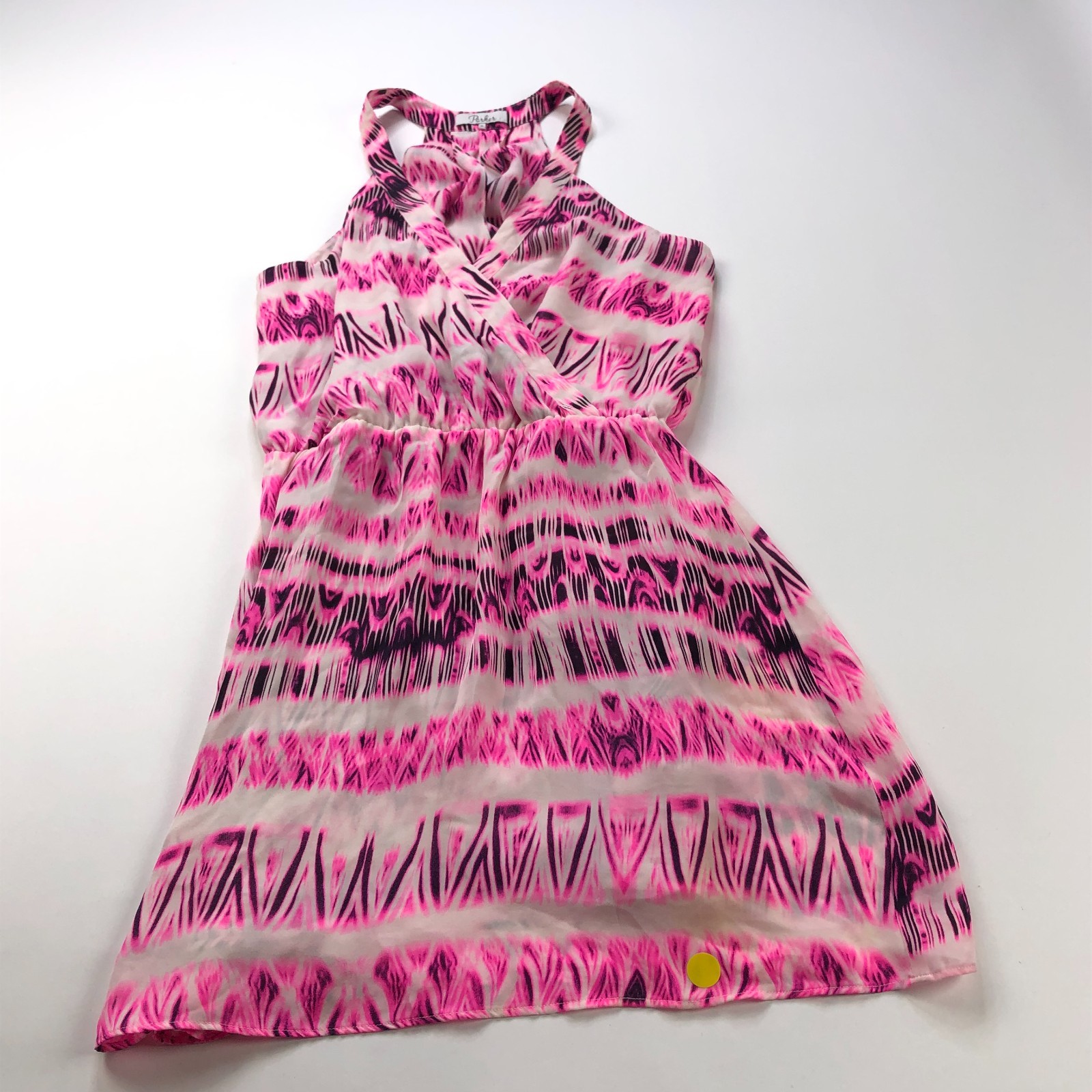 Parker Medium 100% Silk Elastic Waist Mini Dress Pink STAIN PLS READ