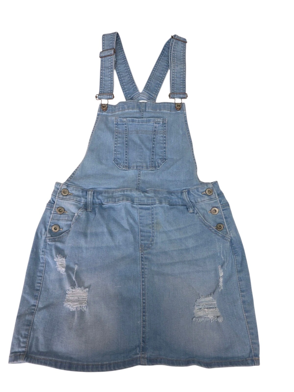Wax Jean Skirt Light Blue Denim Overall Skirt with Distressed Details