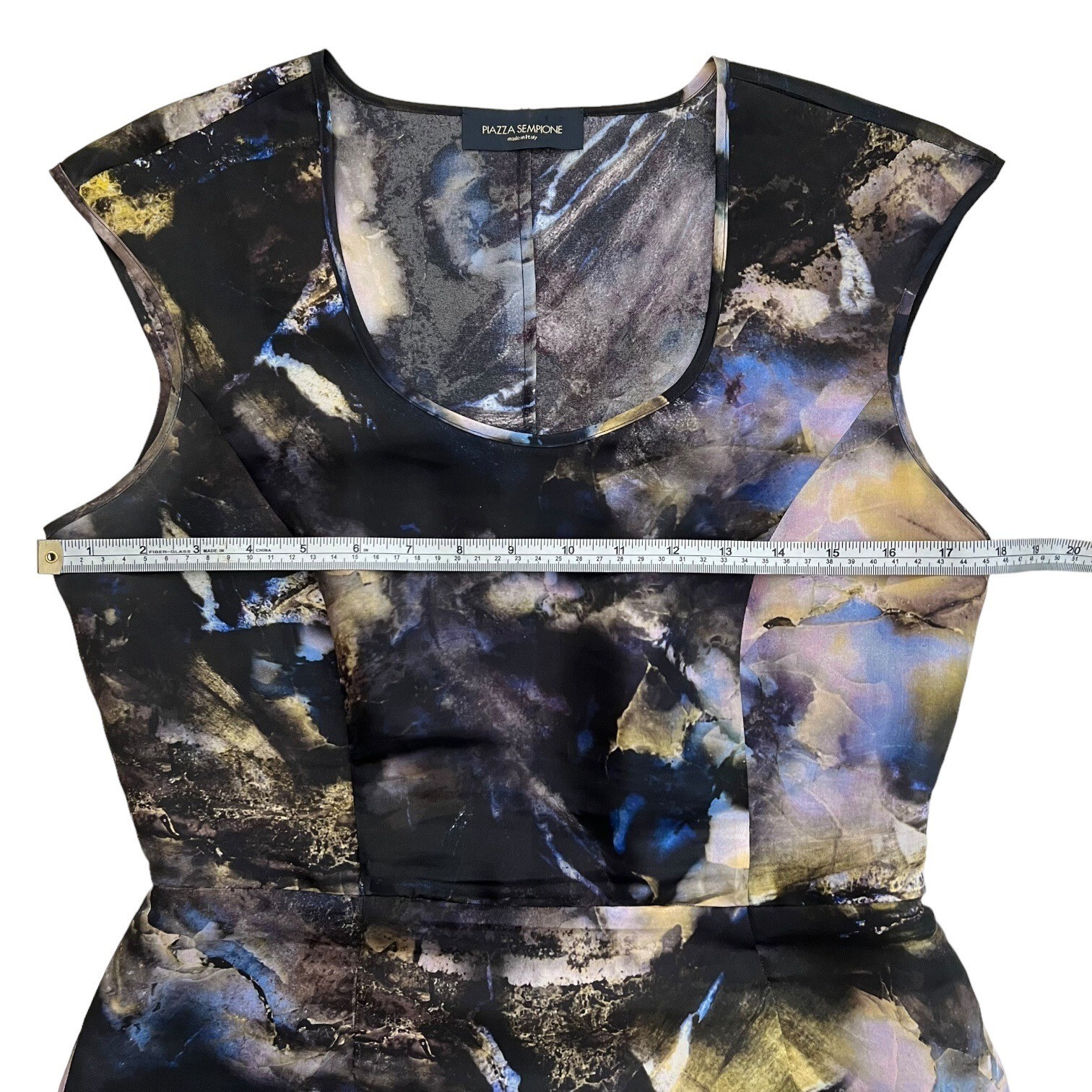 Piazza Sempione Marble Print Cap Sleeve Silk Sheath Dress Blue Black IT 42 US 6