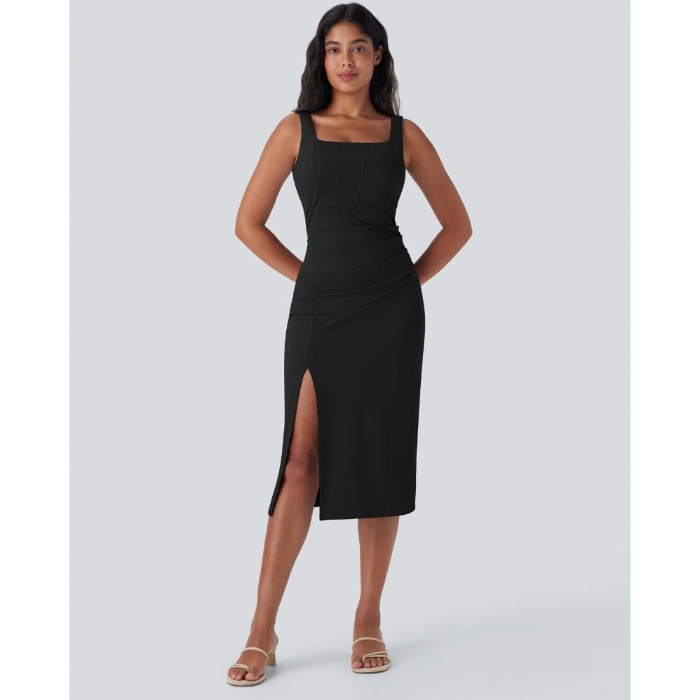 Halara Softly Zero Airy Bodycon Midi Dress Athleisure Preppy Minimalist Stretch