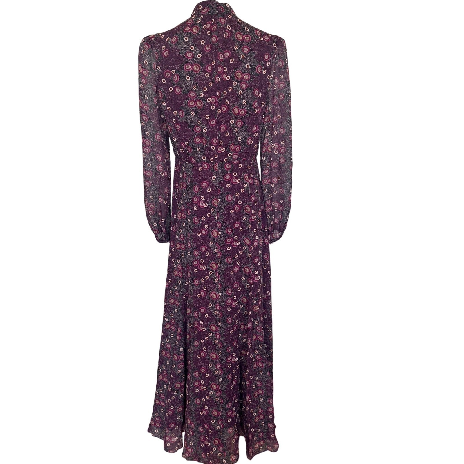 Saloni Floral Chiffon Maxi Dress SIZE 4 Silk High Neck Side Slit Designer $800