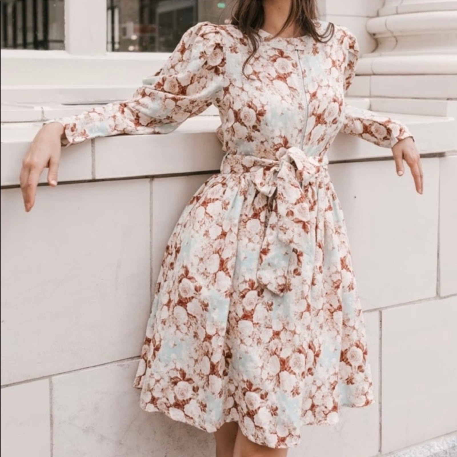 Ivy City Co Oakley Floral Long Sleeve Belted Linen Dress size XS NEW